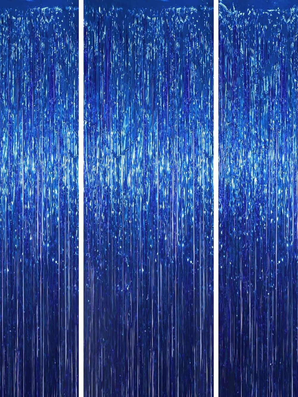 Blue Foil Fringe Backdrop Curtains, 3.3x8.2ft, 3 Pack